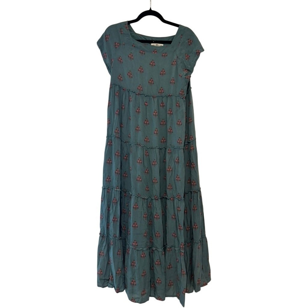 Natural Life dress oversized S green floral tiered boho peasant midi dress HH - Picture 3 of 4